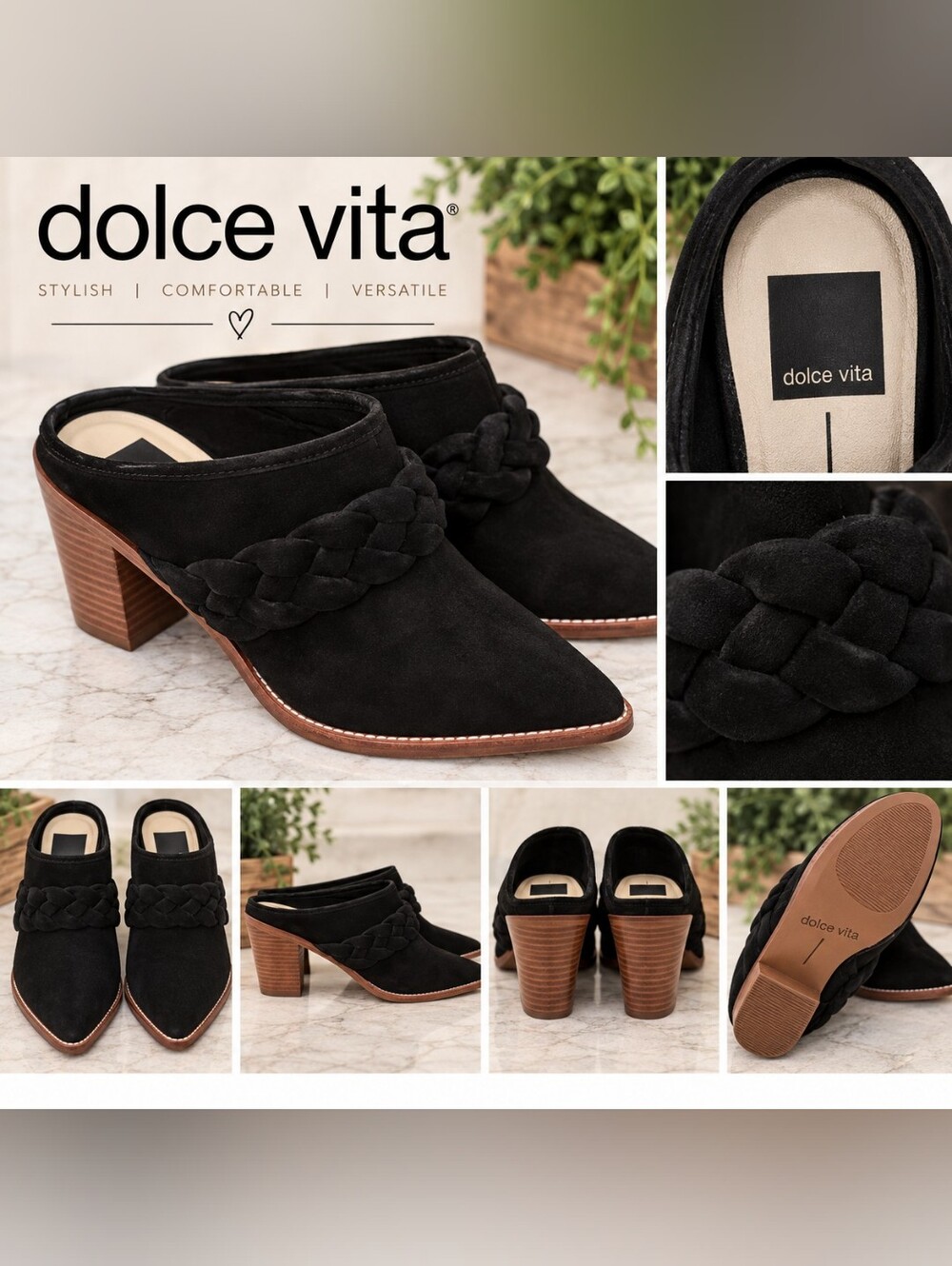 Dolce Vita Black Braided Pointed-Toe Mule Heels